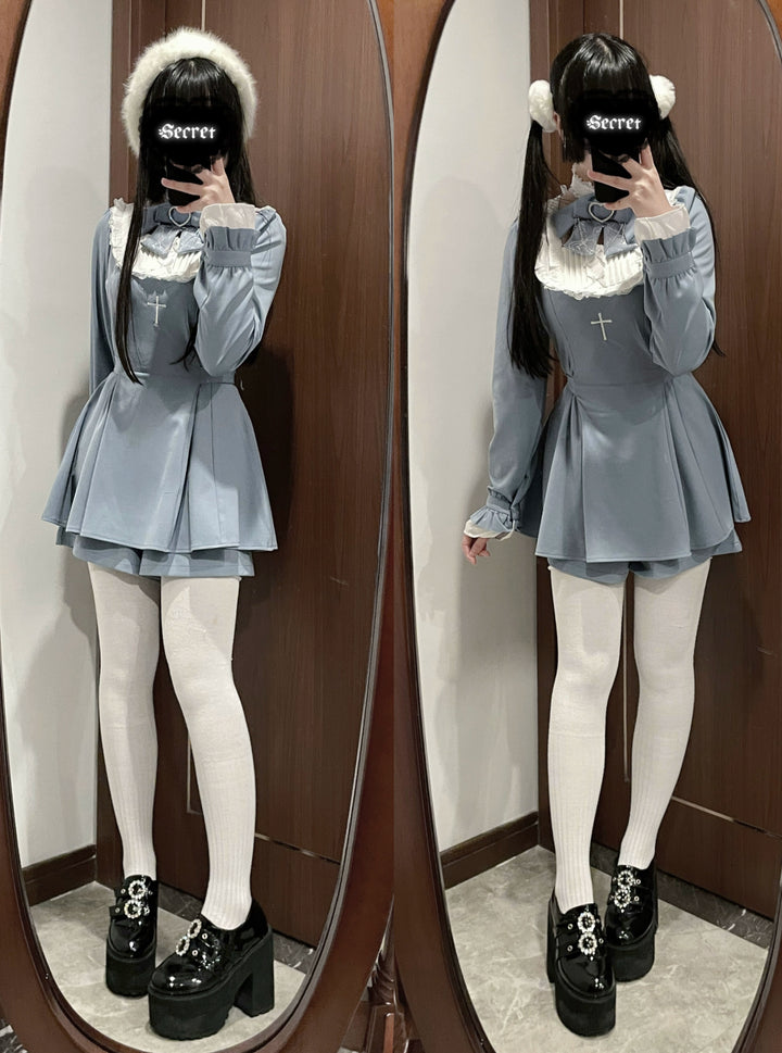 Jirai Kei Set Up Lace Embroidered Waist-cinching Dress 33722:474152