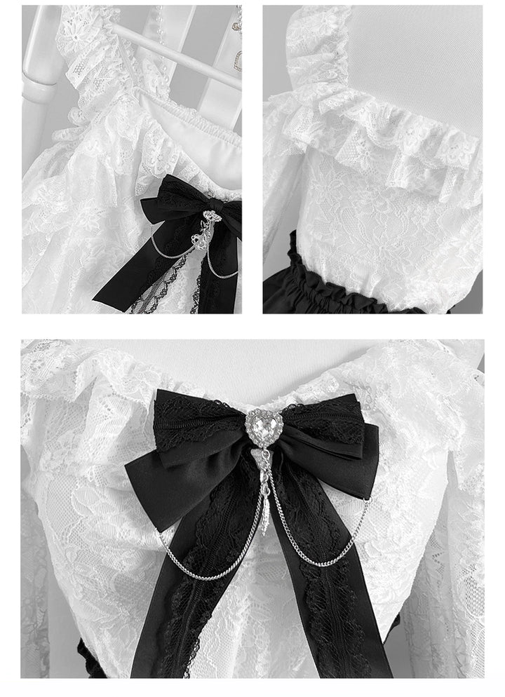Lightweight Lace Jirai Kei Blouse With Lining & Tiered Skirt 43298:772873