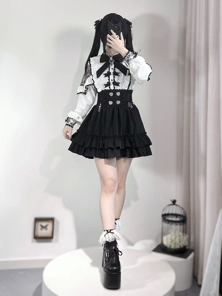 Jirai Kei White Blouse With Lace Open Shoulder And Long Sleeves 42710:750103