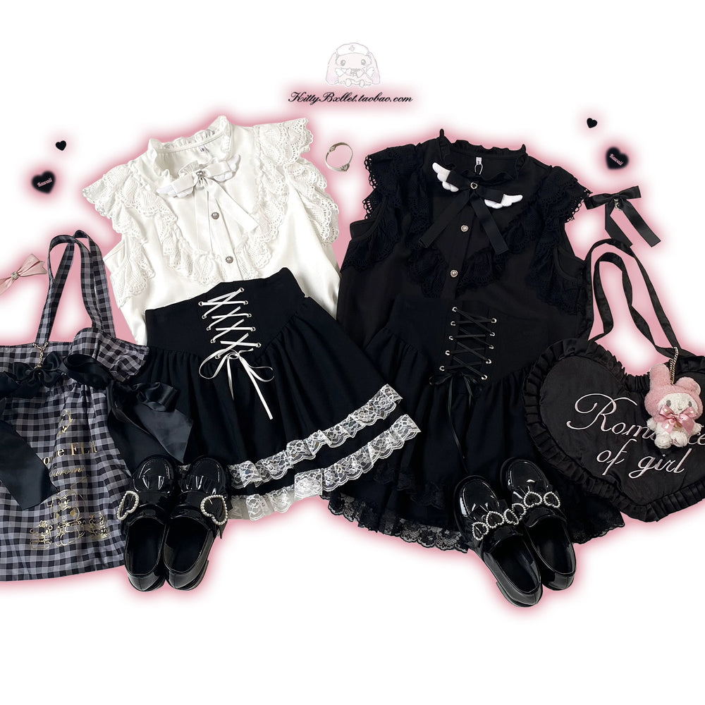 Jirai Kei Skirt High Waist Skirt Lace Up Skirt 36776:540106