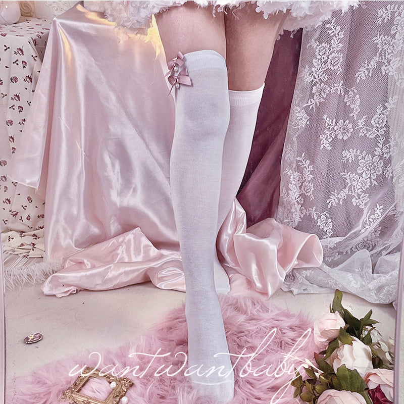 Jirai Kei Socks Black White Pink Blue Bow Lace Socks 21754:320536