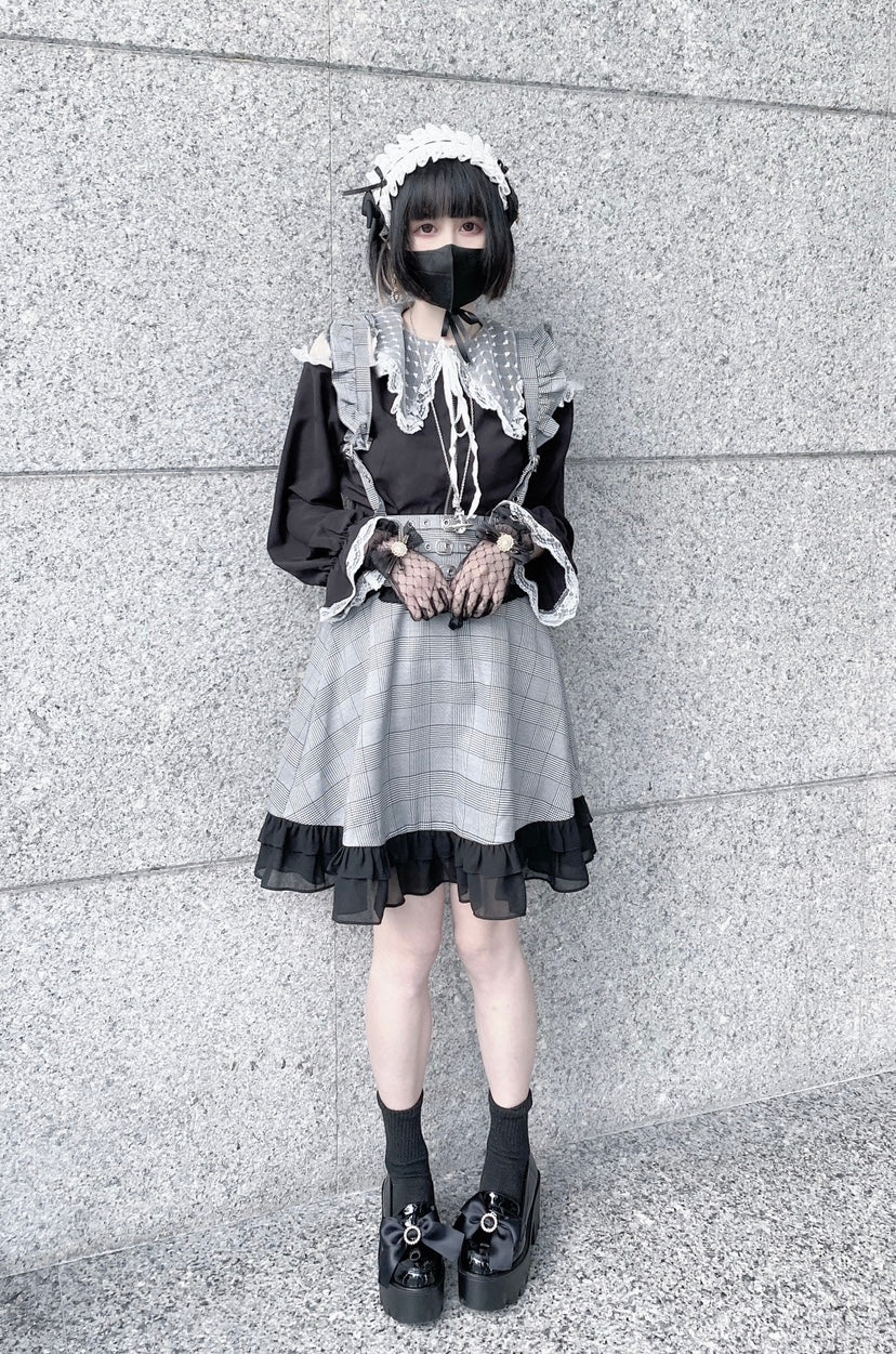 Jirai Kei Black Houndstooth Patterned Suspender Skirt – Honey Wardrobe