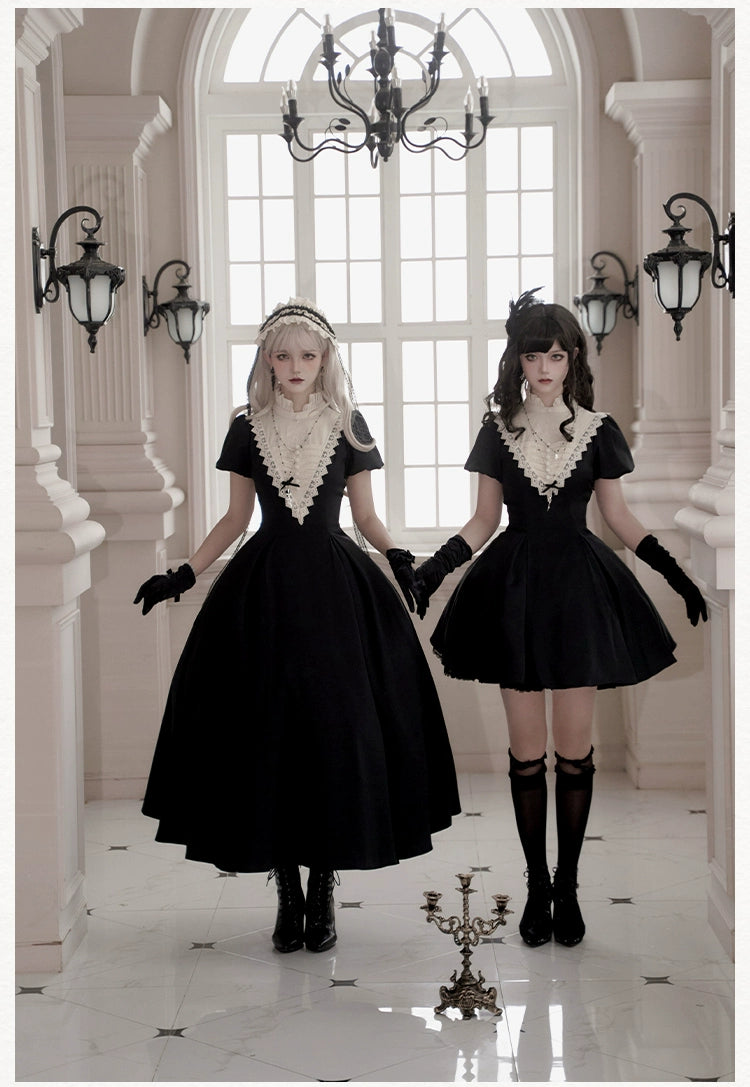 Black Nun Gothic Lolita Dress With Apron And Detachable Sleeves 39468:637612