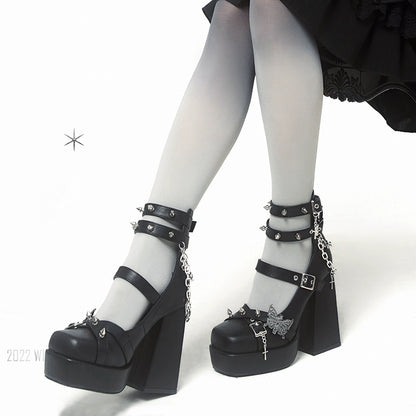 Lolita Shoes Black White Platform High Heels Shoes 29708:368646