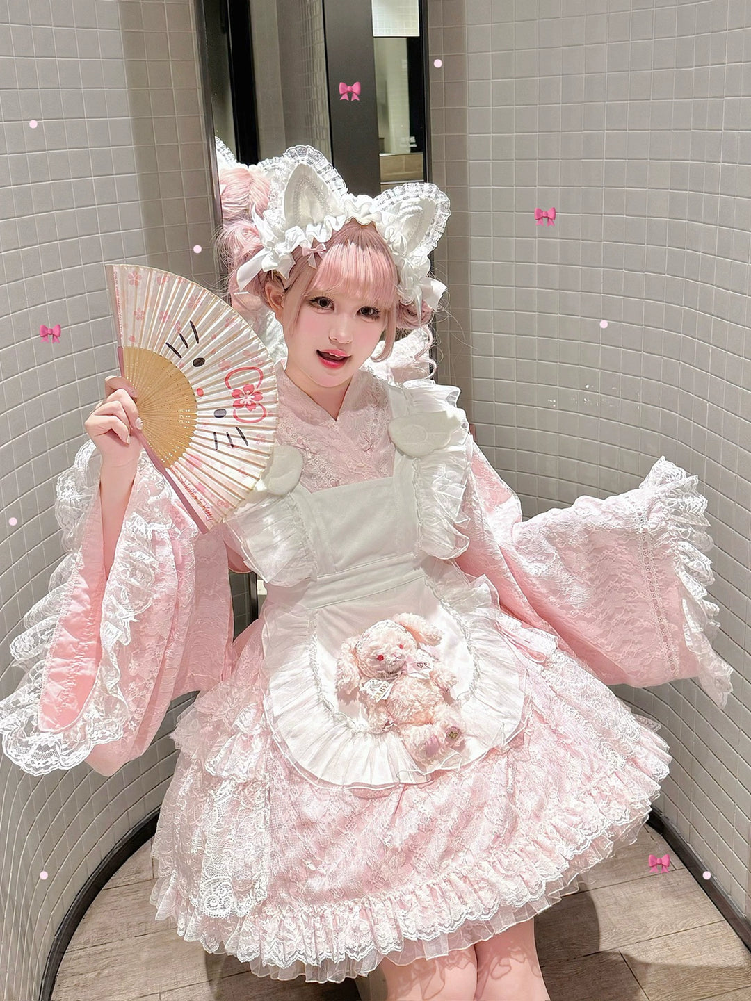 Wa Style Cotton Lolita Dress, Yukata-Inspired, Tiered Ruffles 43404:775854