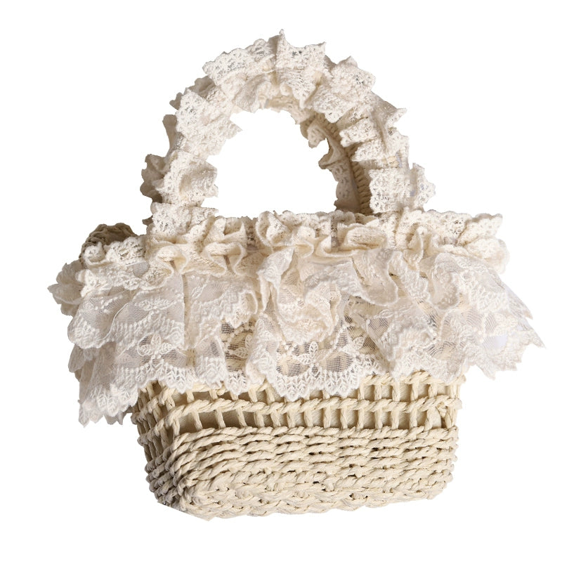 Mori Kei Bag Cottagecore Beach Knitted Bag With Lace 36440:522472