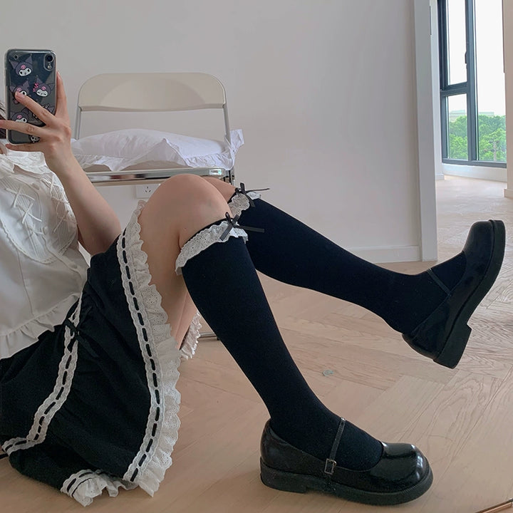 Cotton Sweet Lolita Socks Wth Lace And Bow Detail 22792:339634
