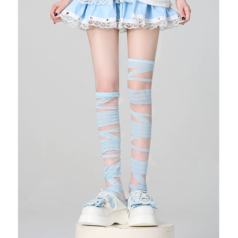 Tenshi Kaiwai Bandage Stockings Lolita Thin Thigh-high Socks 38248:582346