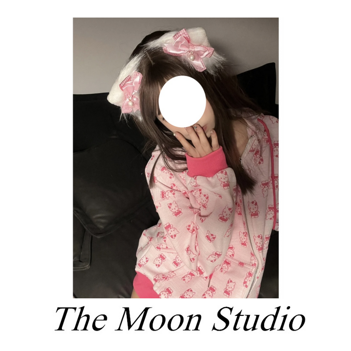 Y2K Kawaii Pink Cat Coat Pants Oversize Vesion (L M S XL / Coat) 29336:337664 (L M S XL / Coat) 29336:337664