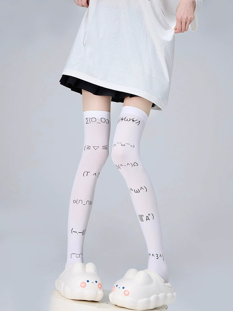 Tenshi Kaiwai Socks Hold-ups Thigh High Socks Velvet Print 36542:555128