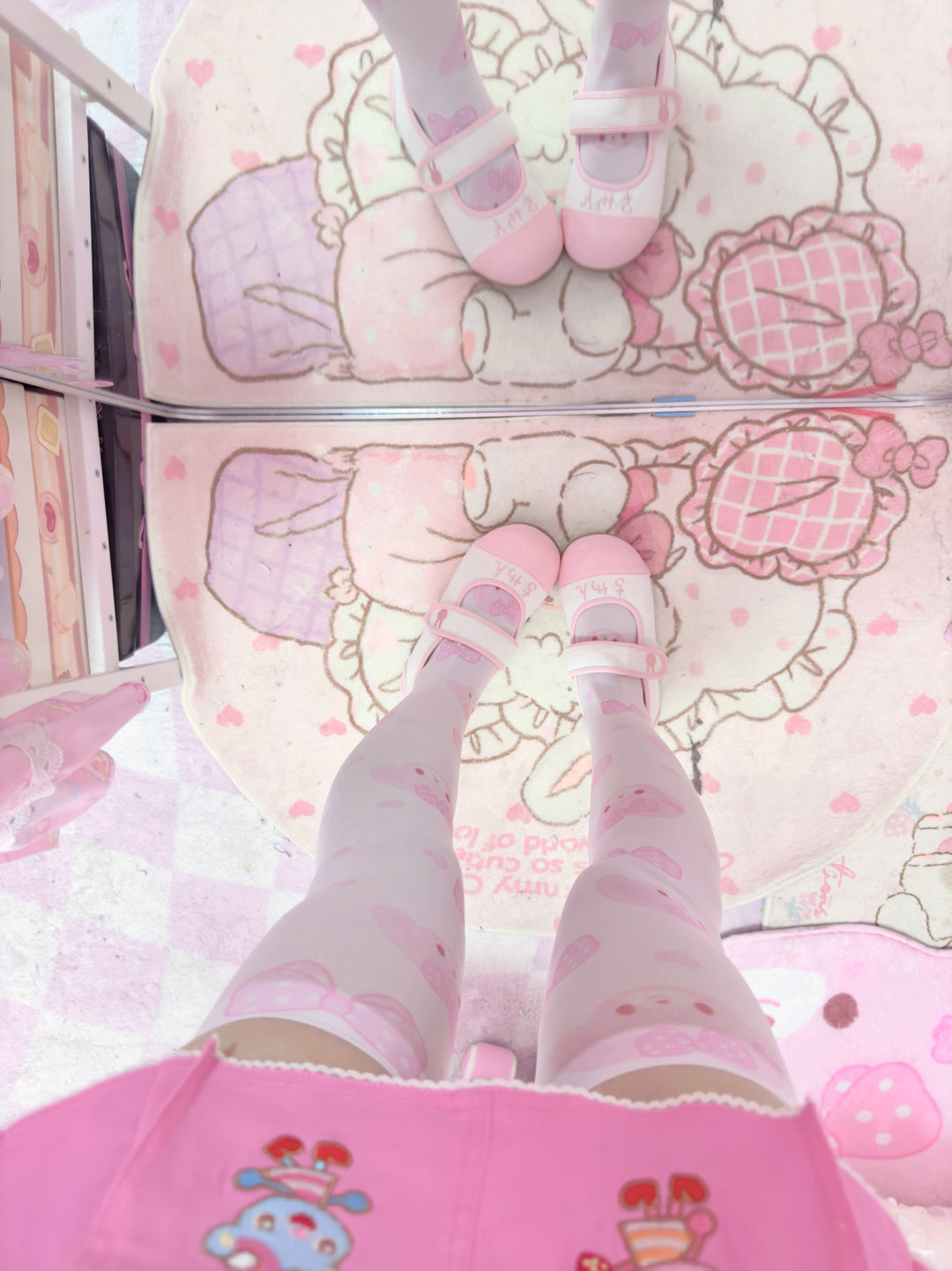 Kawaii Socks Pink Bunny Print Stockings Over-the-Knee Socks 42690:749435