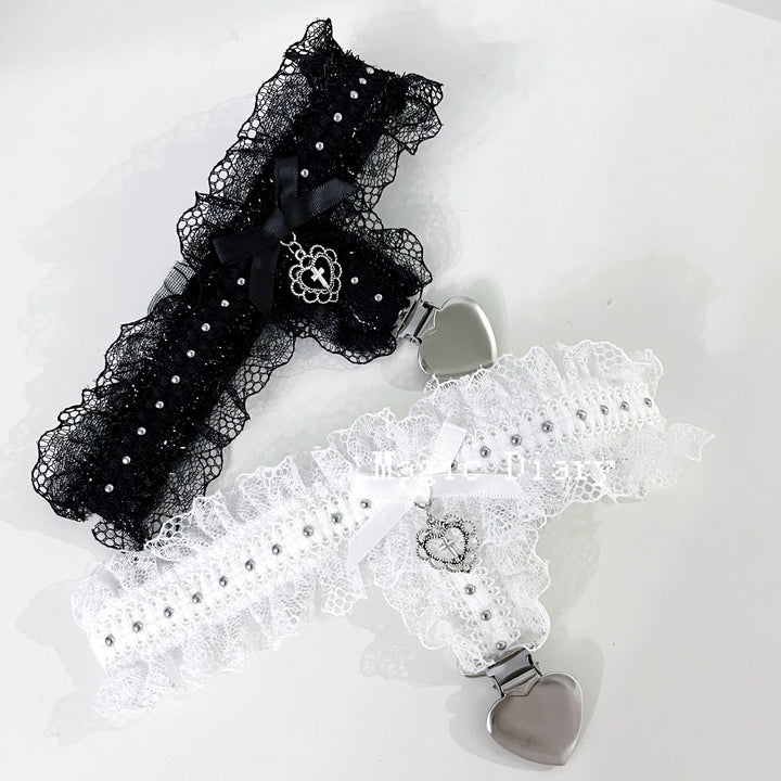 Jirai Kei Lace Garter, Heart Cross Accent & Clip 43032:762450
