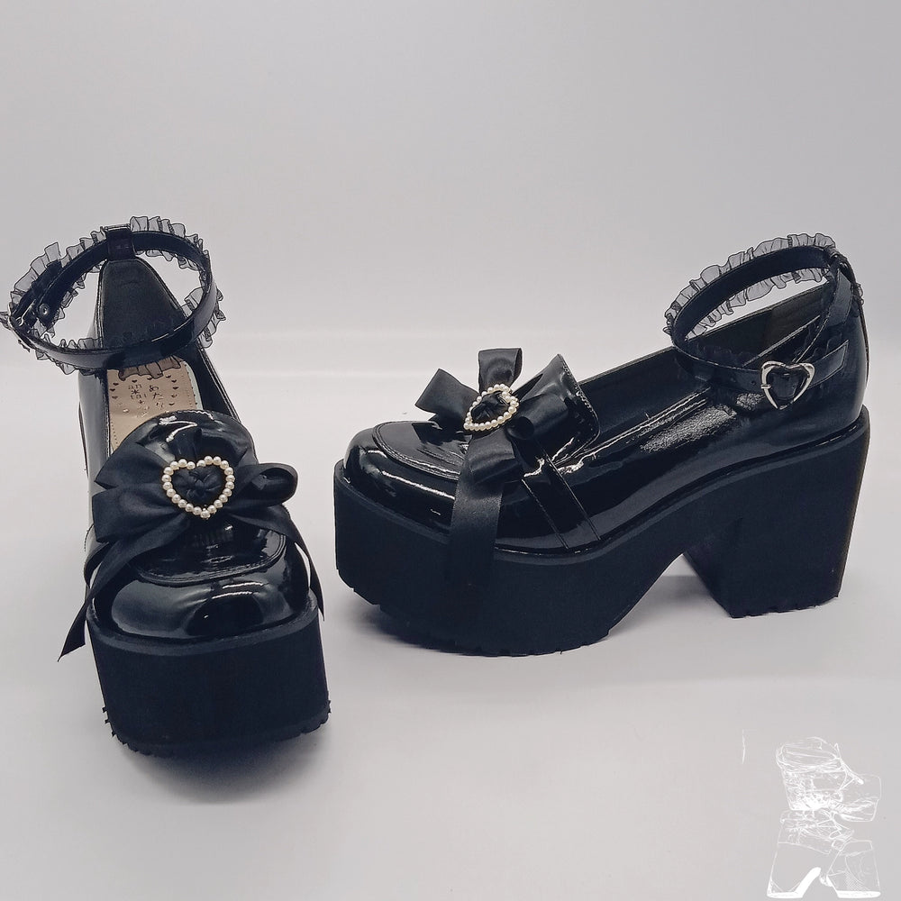 Jirai Kei Shoes High Heel Platform Shoes Lace Bow Shoes 37632:566732 37632:566732