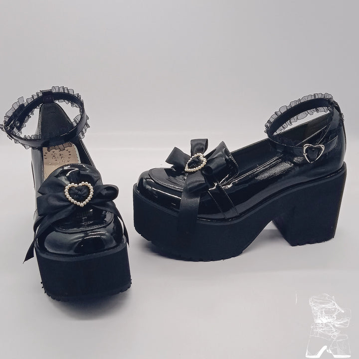 Jirai Kei Shoes High Heel Platform Shoes Lace Bow Shoes 37632:566732 37632:566732