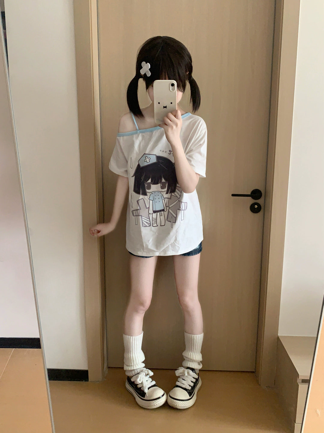 Yami Kawaii Otaku Off-Shoulder T-Shirt with Adjustable Strap 42903:757271