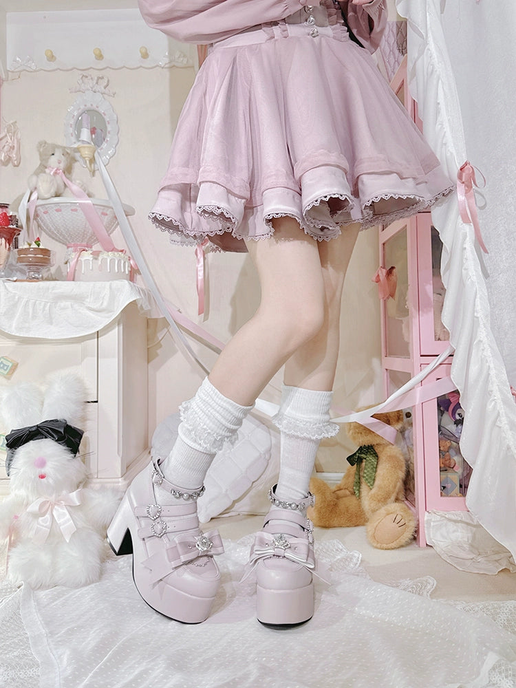 Jirai Kei Platform Shoes, Glittering Rhinestone, Chunky Heel 43247:775770