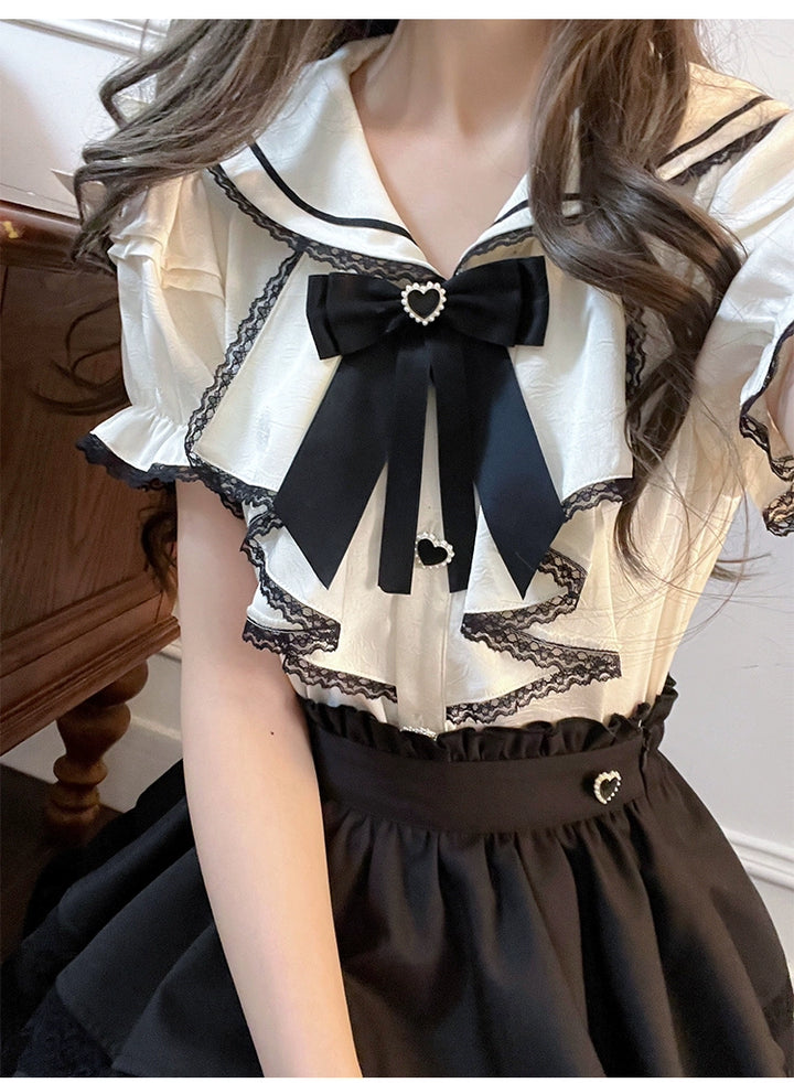 Jirai Kei Sailor Collar Blouse + Tiered Ruffles Skirt (L M S XL) 38158:580858