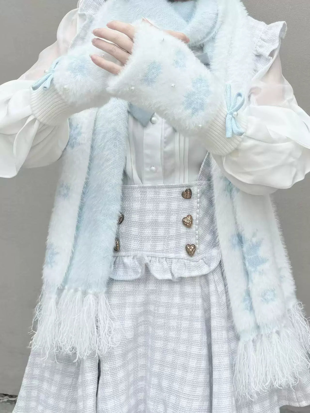 Ryousangata Gloves Pearl Bow Snowflake Half-Finger Gloves 41676:710122