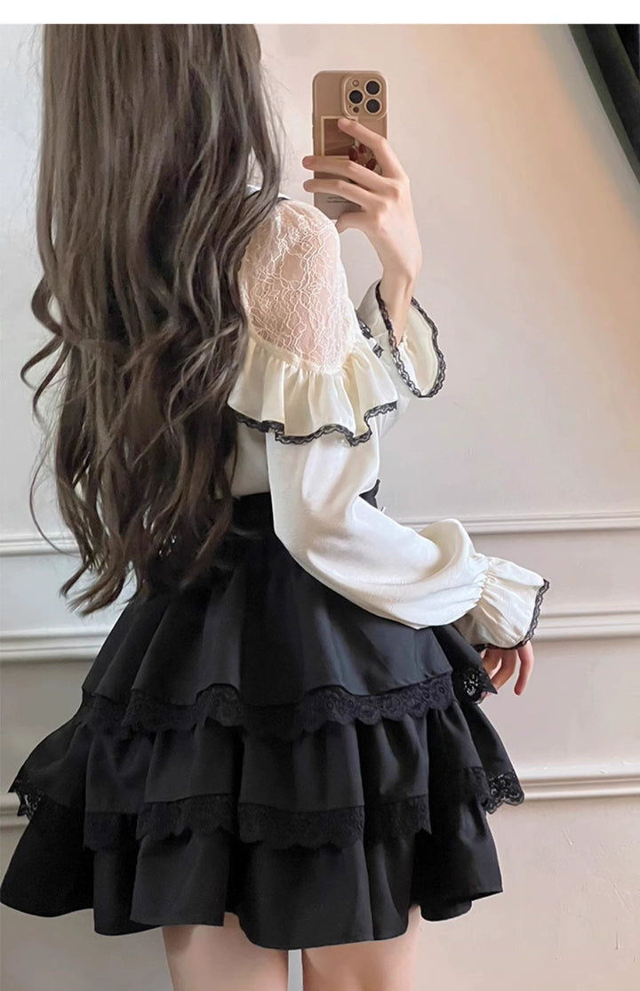 Jirai Kei Sailor Collar Blouse + Tiered Ruffles Skirt 38158:644086
