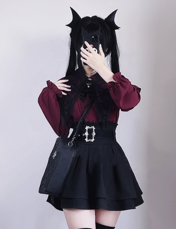 Jirai Kei Lace Blouse Doulble Layer Skirt A-line 39278:618476
