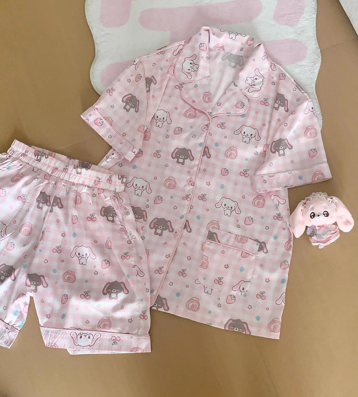 Summer Kawaii Short Sleeve Pajama Set, Bunny Prints (L M S) 43322:773824