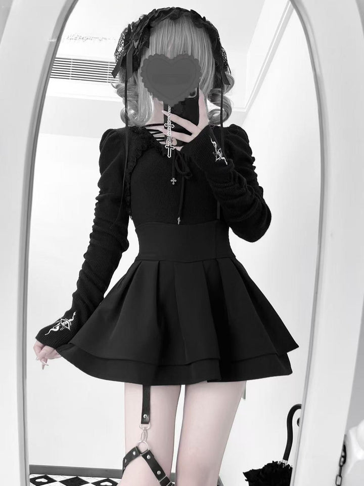 Jirai Kei Sweater with Crossed Straps & Snake Embroidery 42781:753147
