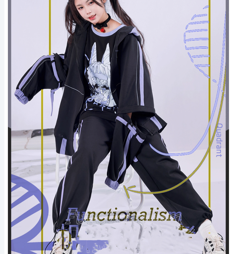 Plus Size Jirai Kei Jacket With Bunny Ears Functional Hoodie Pants Set 39126:615758