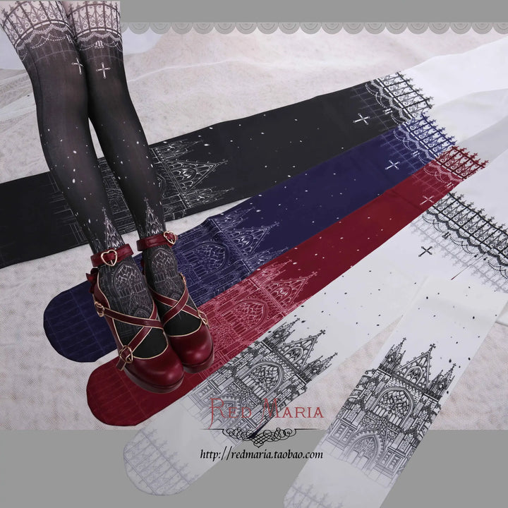 Gothi Lolita Socks Church Printed Tights Multicolor 32146:423922