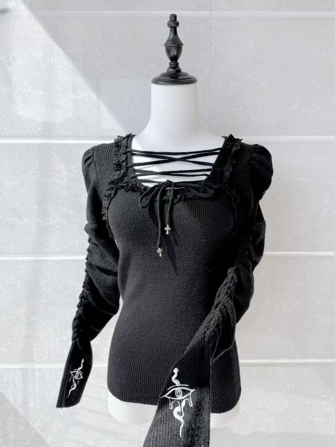 Jirai Kei Sweater with Crossed Straps & Snake Embroidery 42781:753150