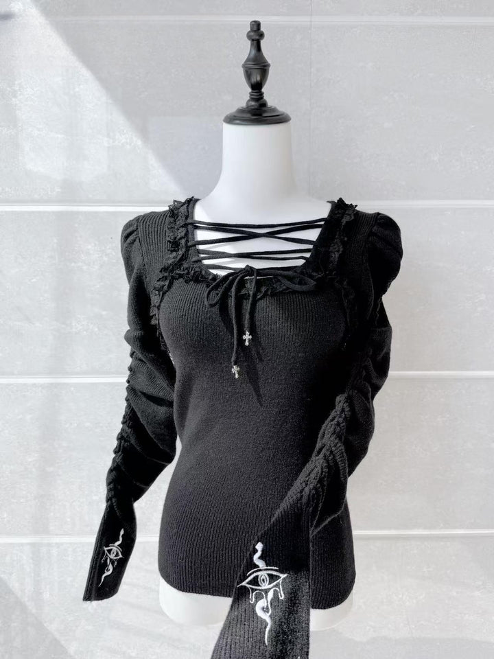 Jirai Kei Sweater with Crossed Straps & Snake Embroidery 42781:753150