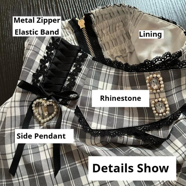 Tiered Ruffle Jirai Kei Skirt | Elastic Waistband | Square Rhinestone (L M S XL) 42559:745954