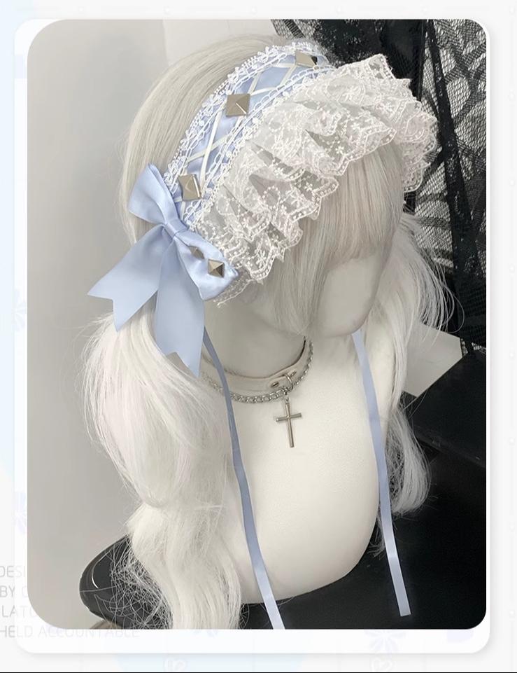 Jirai Kei Hairband with Ribbon Lace and Rivets 42804:754726