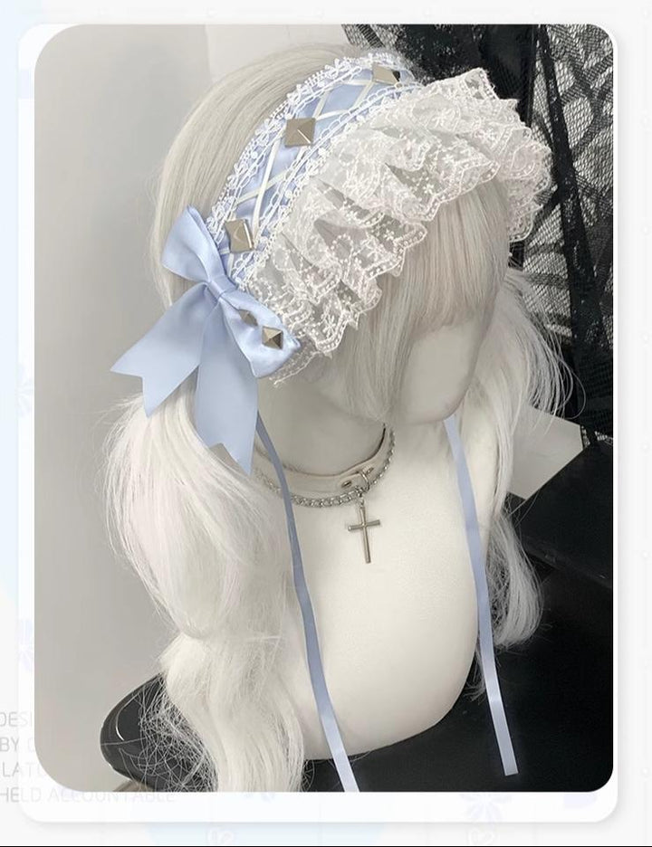 Jirai Kei Hairband with Ribbon Lace and Rivets 42804:754726