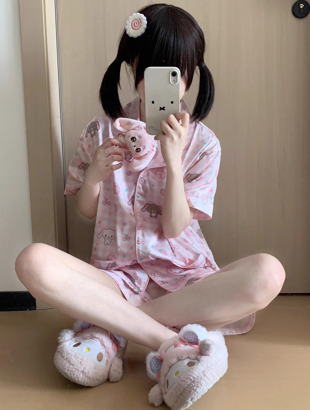 Summer Kawaii Short Sleeve Pajama Set, Bunny Prints 43322:773826