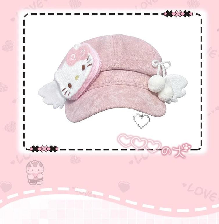 Kawaii Pink Beret with Cat Wings and Heart-shaped Pendant 42643:748491