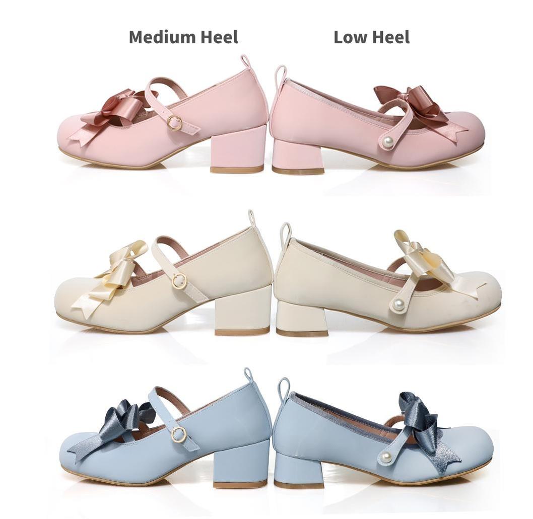 Lolita Shoes Green Blue Shoes Round Toe Cute Leather Heels 37060:546522 37060:546522