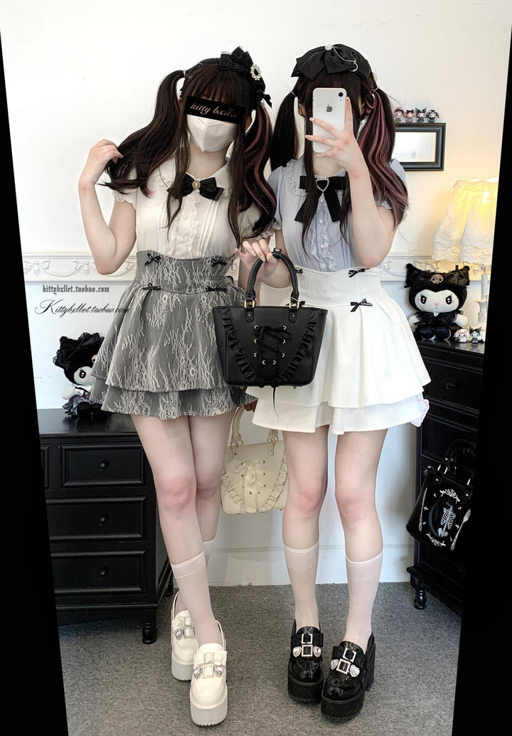 Puffy-Sleeved Jirai Kei Shirt, Peter-Pan Collar/Natural Cut 43107:769505