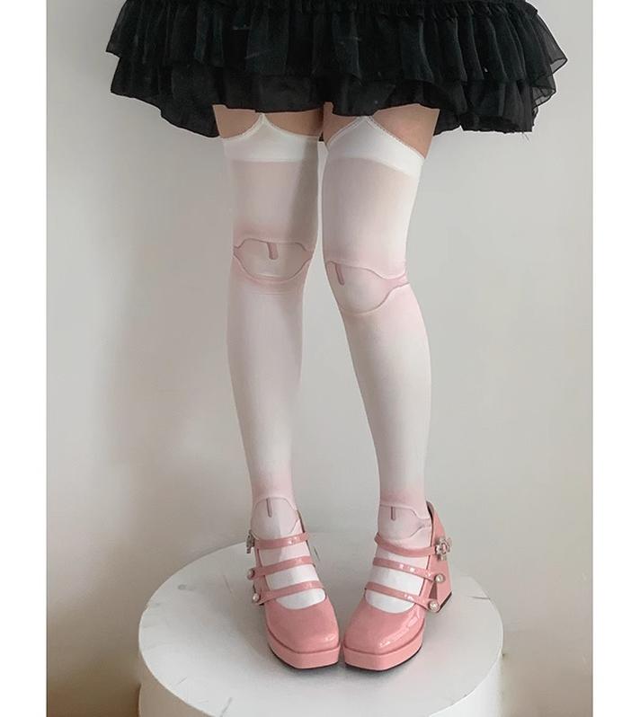 Sweet Lolita Velvet Socks Over-Knee Tights with Jointed Doll Print 42365:747408