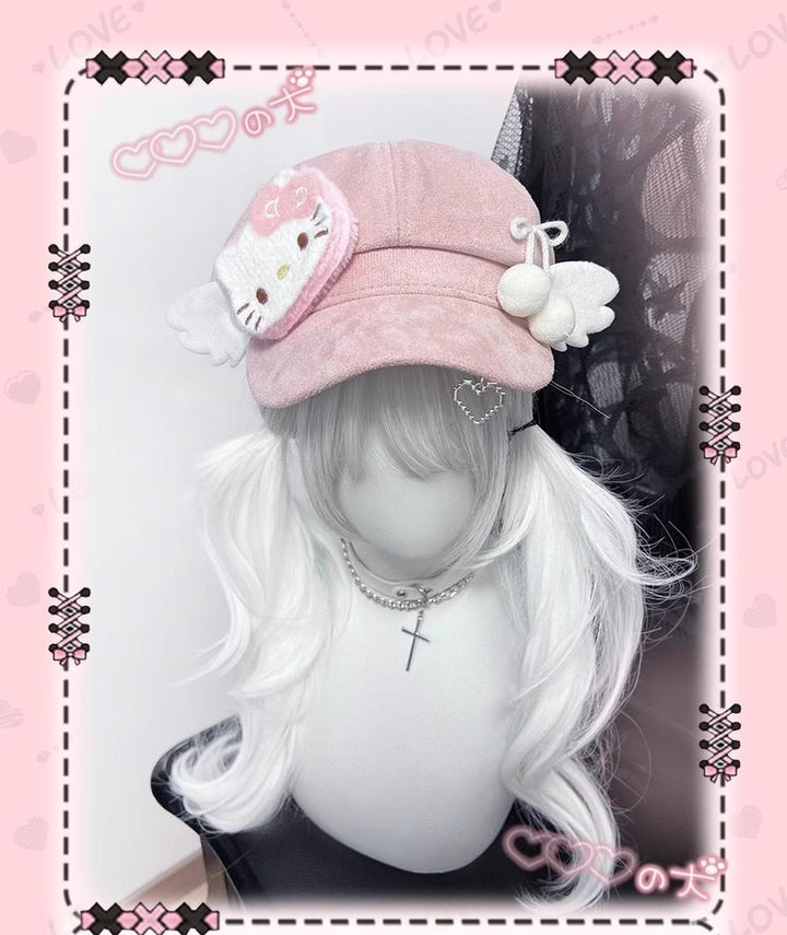 Kawaii Pink Beret with Cat Wings and Heart-shaped Pendant 42643:748486