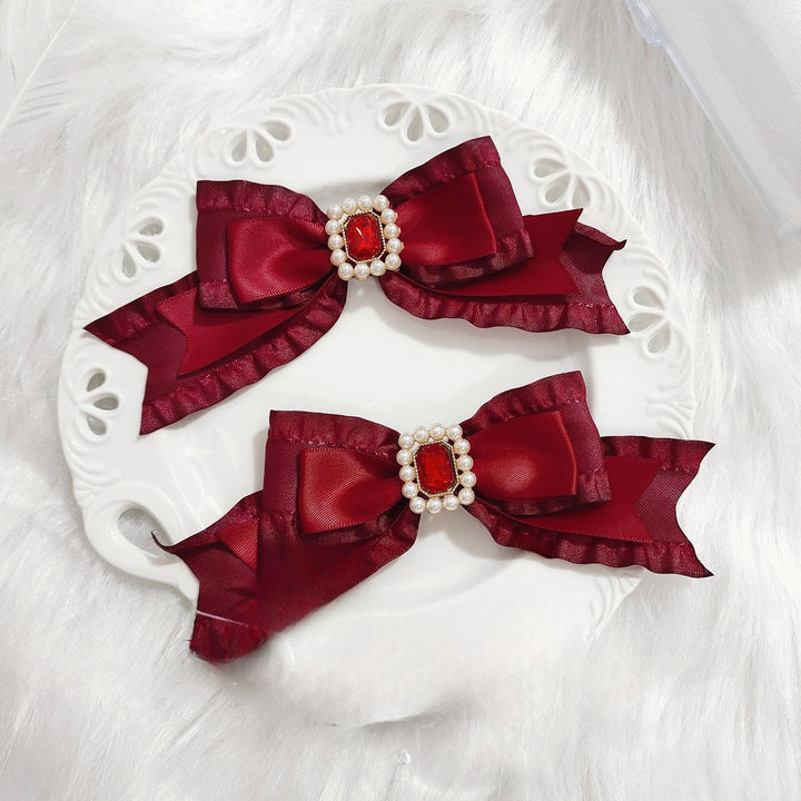 Retro Jirai Kei Hair Clip with Rhinestone and Pearl Accents 42325:741400