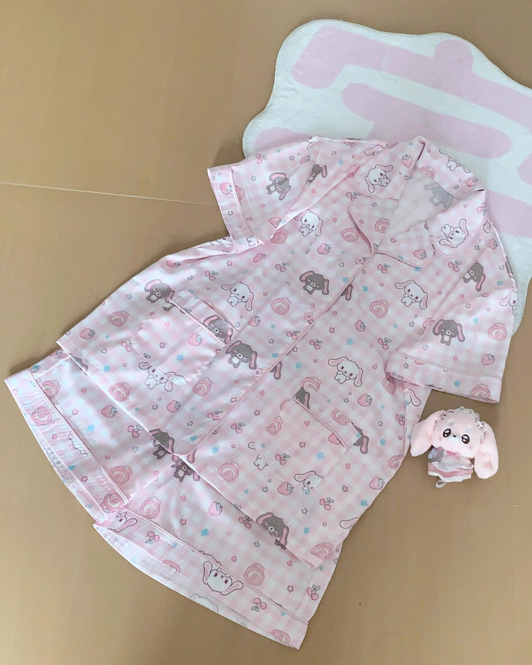 Summer Kawaii Short Sleeve Pajama Set, Bunny Prints 43322:773825