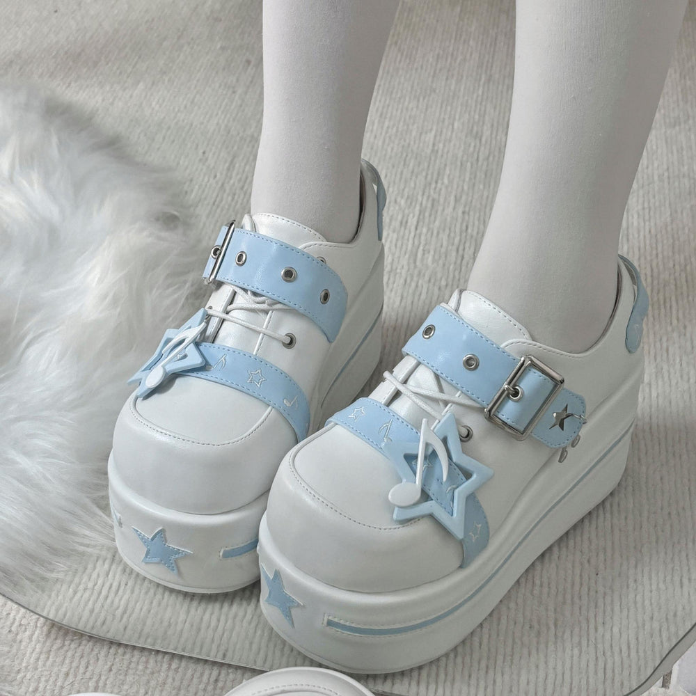 Punk Platform Shoes Gyaru Round-Toe Pentagram Musical Note Designs 41578:706694