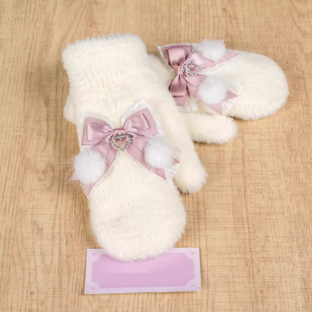 Ryousangata Knitted Gloves Thickened Plush Gloves Bow Gloves 41892:723016