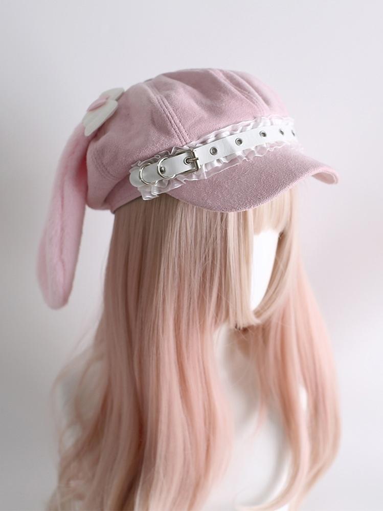 Kawaii Pink Beret Hat, Removable Bunny Ears – Honey Wardrobe display picture 1