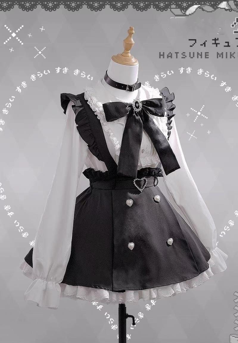 blue dress for baby girl Jirai Kei White Blouse + Black Suspender Skirt – Honey Wardrobe
