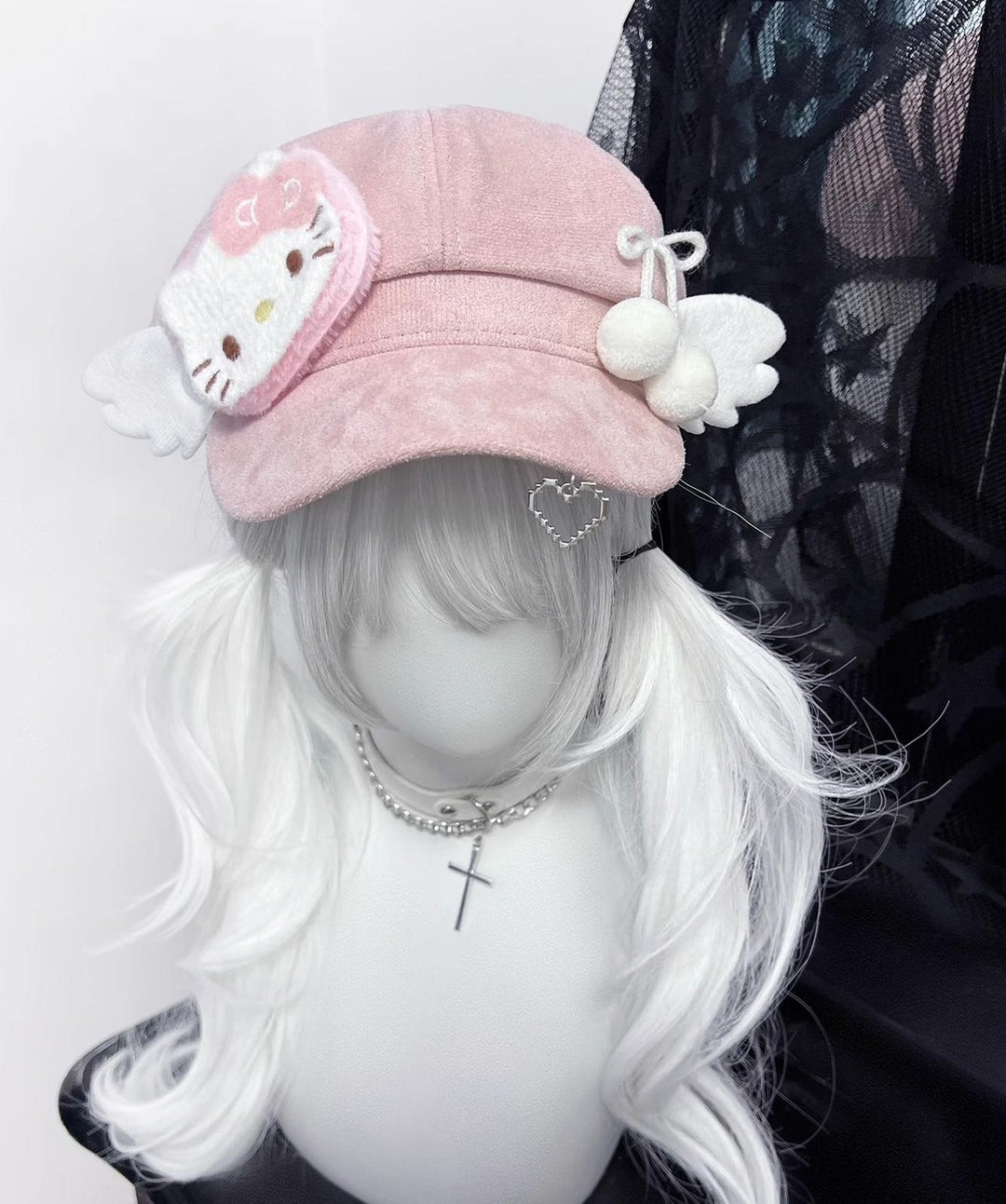 Kawaii Pink Beret with Cat Wings and Heart-shaped Pendant 42643:748488