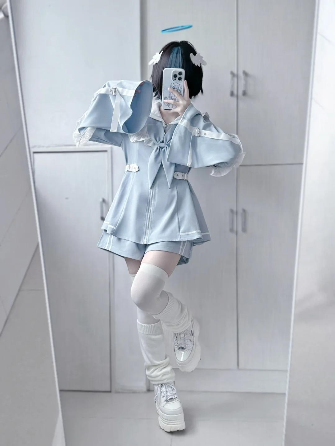 Jirai Kei Set Up Blue Lace Dress And Shorts Set – Honey Wardrobe