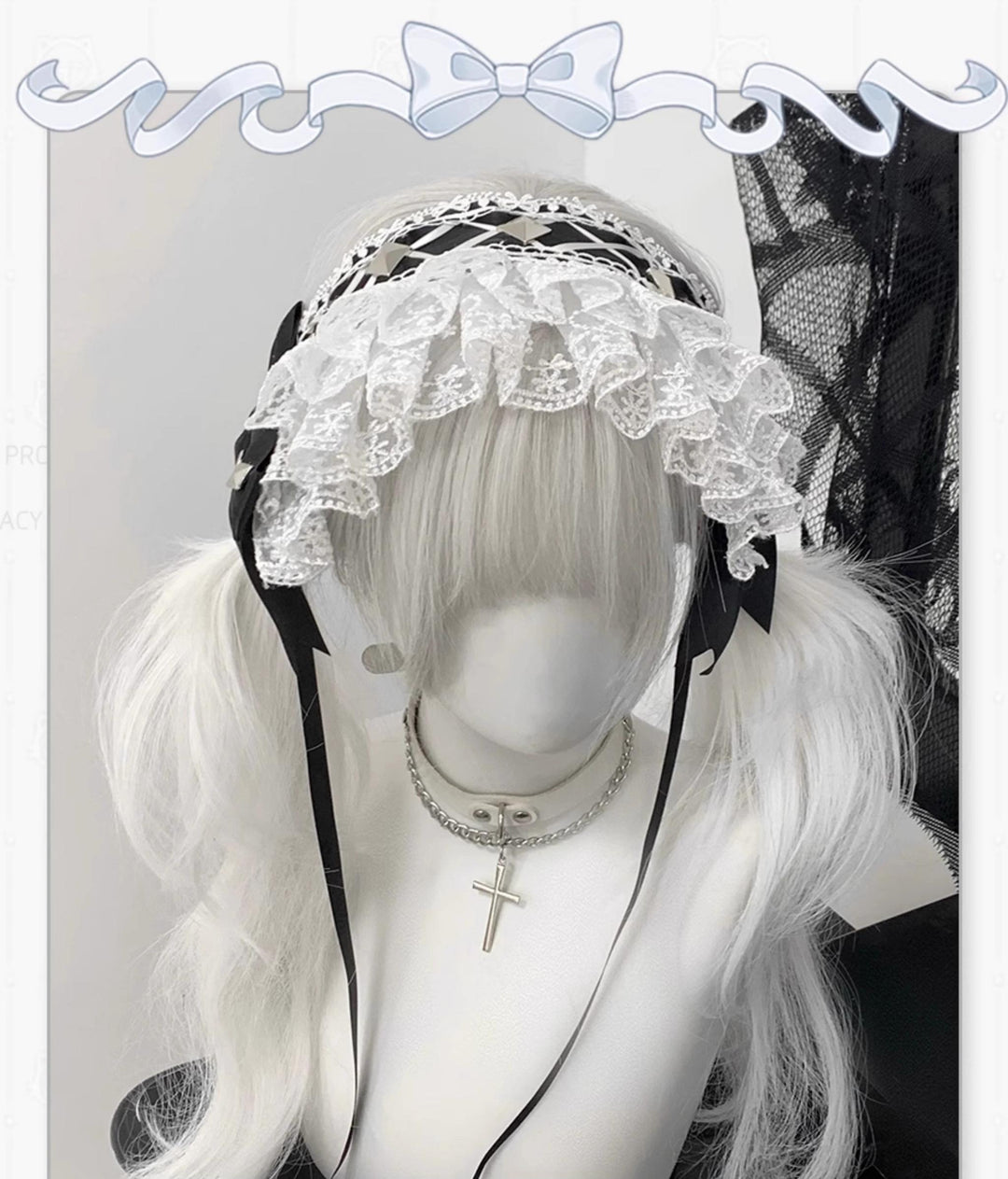 Jirai Kei Hairband with Ribbon Lace and Rivets 42804:754729