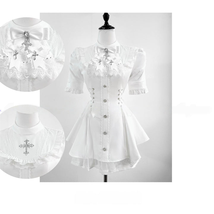 Short-sleeved Ryousangata Dress, Detachable Bowtie (L M S XL) 43823:786805