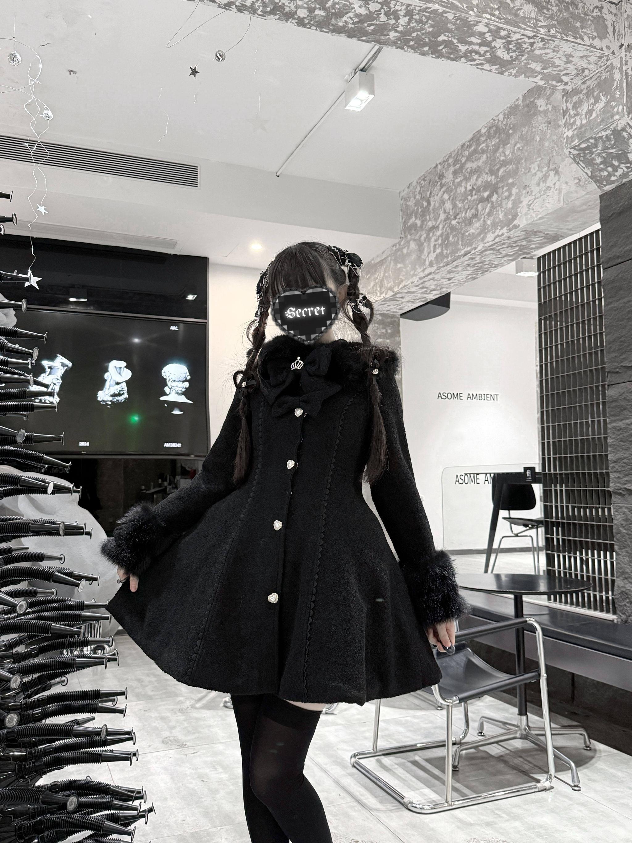 Jirai Kei Wool Blend Winter Coat, Quilted Lining – Honey Wardrobe